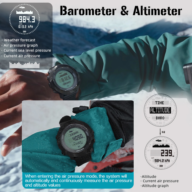 NORTH EDGE APACHE-D Men Free D - đánh giá và giá Altimeter Compass Watch